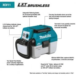 Tools & Equipment Makita XCV11Z 18 Volt 2 Gallon Brushless Wet/Dry Dust Extractor/Vacuum,Bare Tool 11 Tools & Equipment Makita XCV11Z 18 Volt 2 Gallon Brushless Wet/Dry Dust Extractor/Vacuum,Bare Tool
