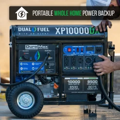 Dual Fuel Generators DuroMax XP10000DX 10,000 Watt Dual Fuel Gas Propane Portable Generator W/ CO Alert