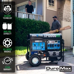 DuroMax XP10000HX 10,000 Watt Portable Dual Fuel Generator - Gas & Propane - CO Alert Technology 21 Dual Fuel Generators DuroMax XP10000HX 10,000 Watt Portable Dual Fuel Gas Propane CO Alert Generator