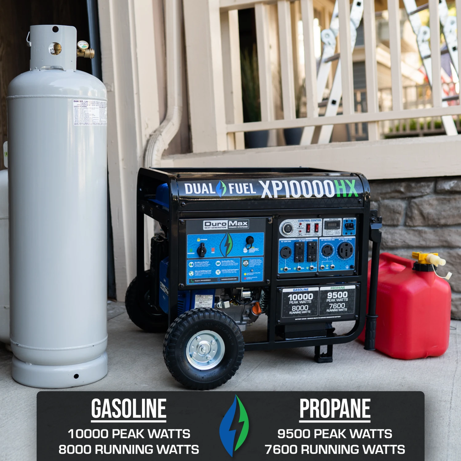 DuroMax XP10000HX 10,000 Watt Portable Dual Fuel Generator - Gas & Propane - CO Alert Technology 7 Dual Fuel Generators DuroMax XP10000HX 10,000 Watt Portable Dual Fuel Gas Propane CO Alert Generator