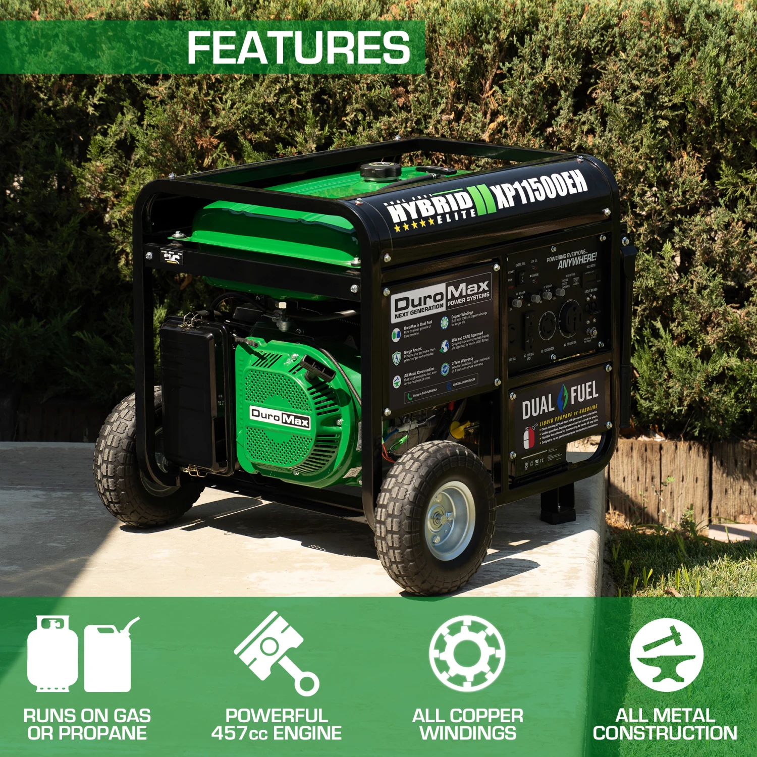 DuroMax XP11500EH 11,500 Watt Dual Fuel Portable Generator - Gas & Propane Powered 4 DuroMax XP11500EH 11,500 Watt Portable Dual Fuel Gas Propane Generator Dual Fuel Generators