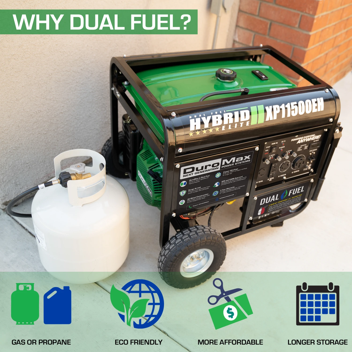 DuroMax XP11500EH 11,500 Watt Dual Fuel Portable Generator - Gas & Propane Powered 5 DuroMax XP11500EH 11,500 Watt Portable Dual Fuel Gas Propane Generator Dual Fuel Generators