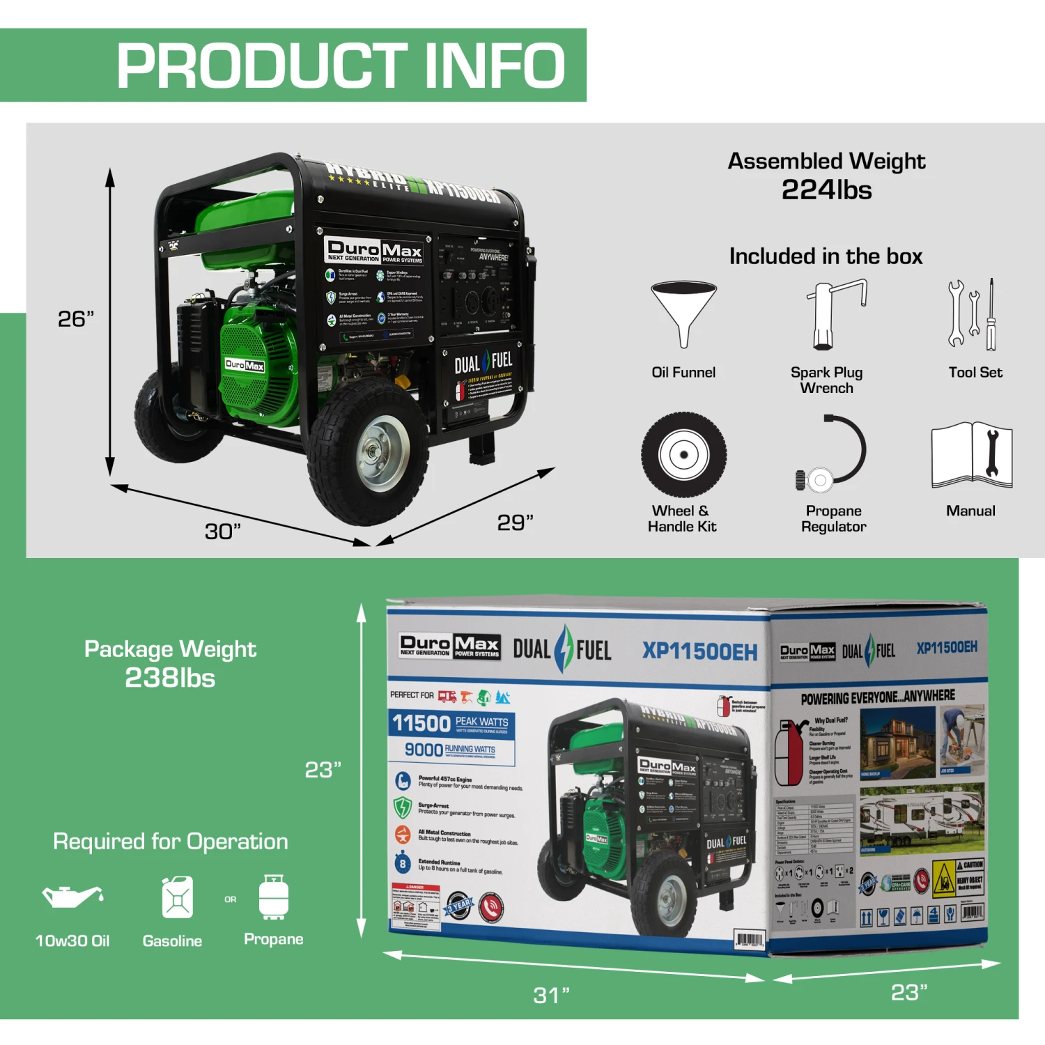 DuroMax XP11500EH 11,500 Watt Dual Fuel Portable Generator - Gas & Propane Powered 10 DuroMax XP11500EH 11,500 Watt Portable Dual Fuel Gas Propane Generator Dual Fuel Generators