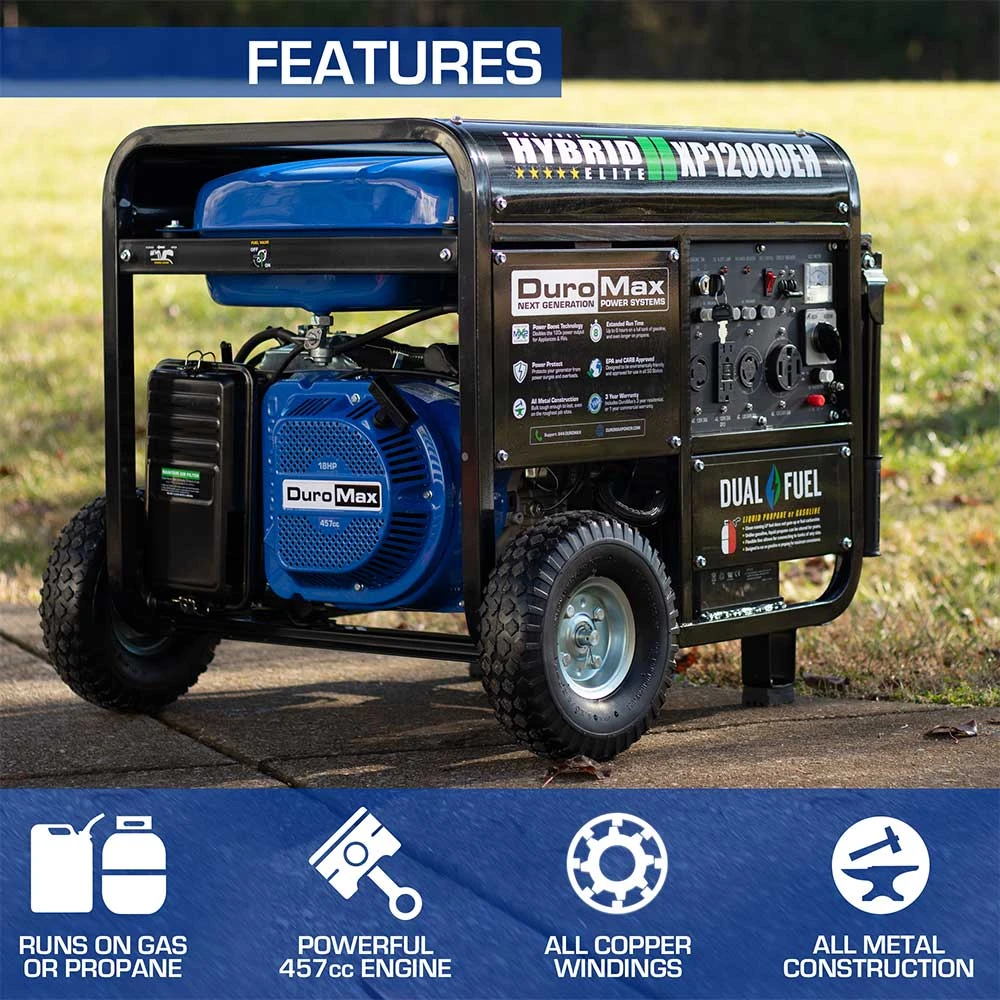 DuroMax XP12000EH 12,000-Watt Portable Dual Fuel Generator - Gas & Propane Powered - Home & Jobsite Backup 4 DuroMax XP12000EH 12,000 Watt Portable Dual Fuel Gas Propane Generator Dual Fuel Generators