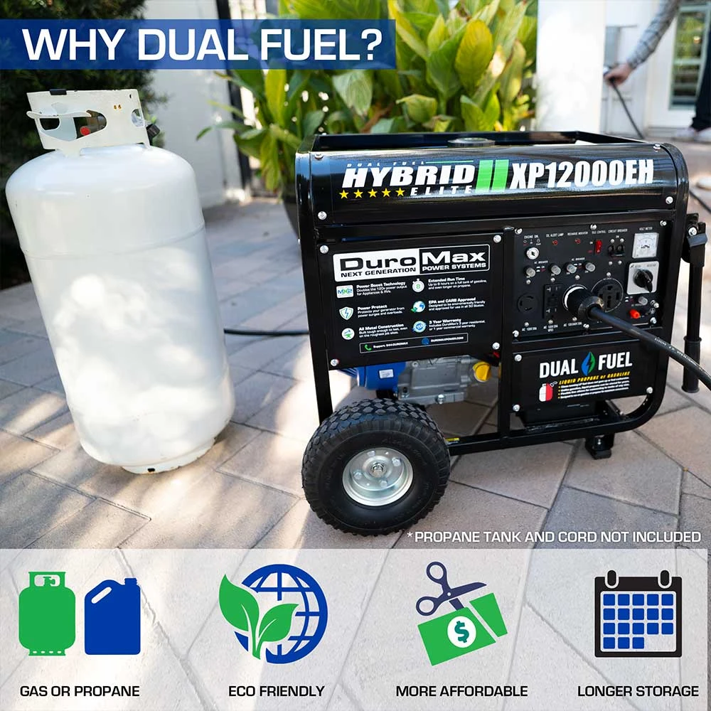 DuroMax XP12000EH 12,000-Watt Portable Dual Fuel Generator - Gas & Propane Powered - Home & Jobsite Backup 5 DuroMax XP12000EH 12,000 Watt Portable Dual Fuel Gas Propane Generator Dual Fuel Generators