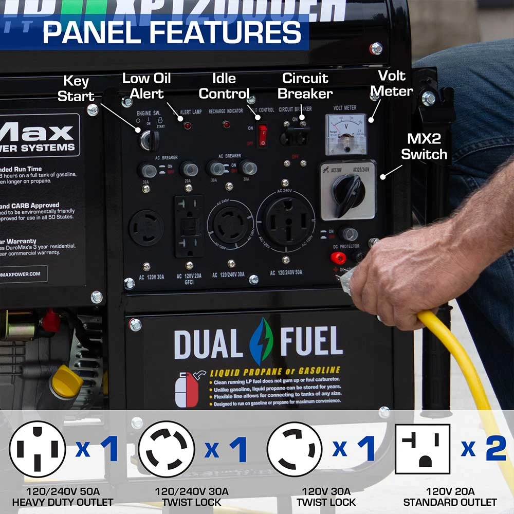 DuroMax XP12000EH 12,000-Watt Portable Dual Fuel Generator - Gas & Propane Powered - Home & Jobsite Backup 6 DuroMax XP12000EH 12,000 Watt Portable Dual Fuel Gas Propane Generator Dual Fuel Generators