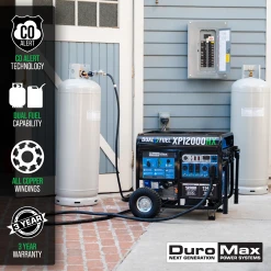 DuroMax XP12000HX 12,000 Watt Portable Dual Fuel Gas Propane Generator with CO Alert 21 Gasoline Generators DuroMax XP12000HX 12,000 Watt Portable Dual Fuel Gas Propane CO Alert Generator