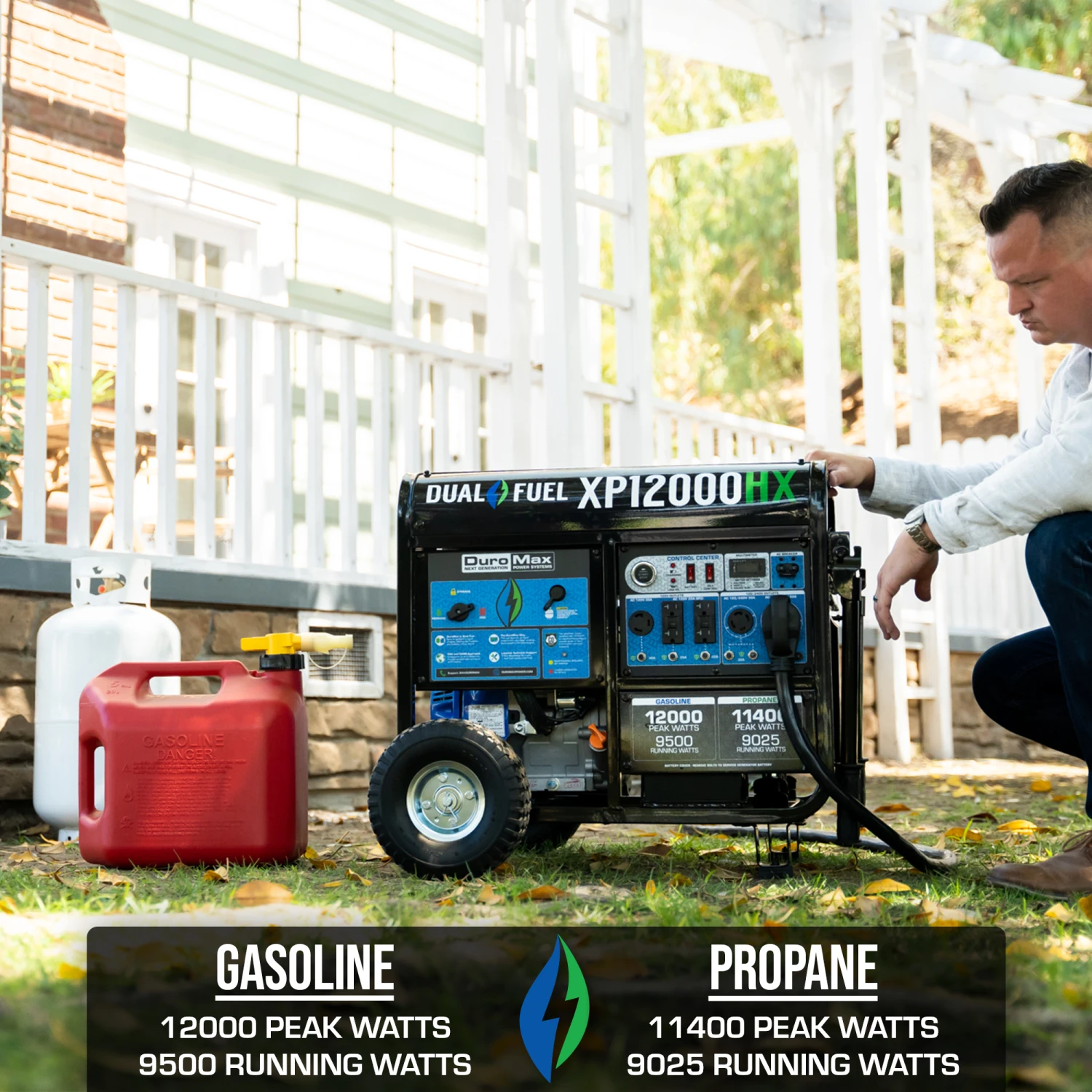 DuroMax XP12000HX 12,000 Watt Portable Dual Fuel Gas Propane Generator with CO Alert 7 Gasoline Generators DuroMax XP12000HX 12,000 Watt Portable Dual Fuel Gas Propane CO Alert Generator