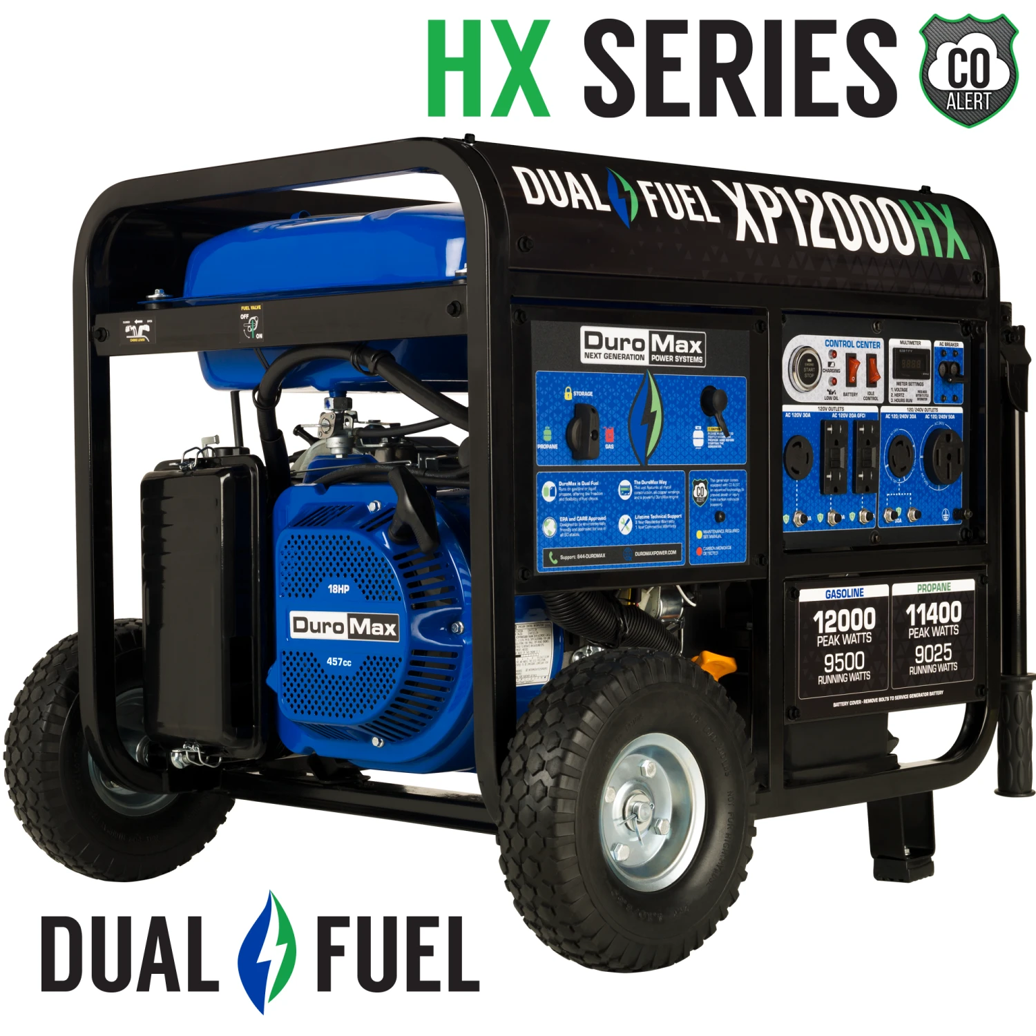 DuroMax XP12000HX 12,000 Watt Portable Dual Fuel Gas Propane Generator with CO Alert 4 Gasoline Generators DuroMax XP12000HX 12,000 Watt Portable Dual Fuel Gas Propane CO Alert Generator