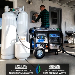 DuroMax XP13000DX 13,000 Watt Dual Fuel Gas & Propane Portable Generator with CO Alert - Reliable Home Backup & Jobsite Power 16 Dual Fuel Generators DuroMax XP13000DX 13,000 Watt Dual Fuel Gas Propane Portable Generator W/ CO Alert