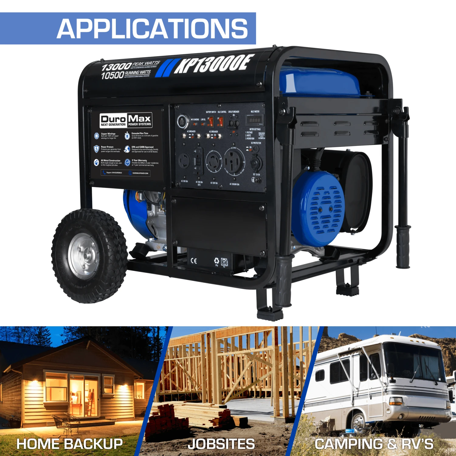 DuroMax XP13000E 13,000 Watt Portable Gas Powered Generator - Reliable Home Backup & Jobsite Power Solution 6 DuroMax XP13000E 13,000 Watt Portable Gas Powered Generator Gasoline Generators