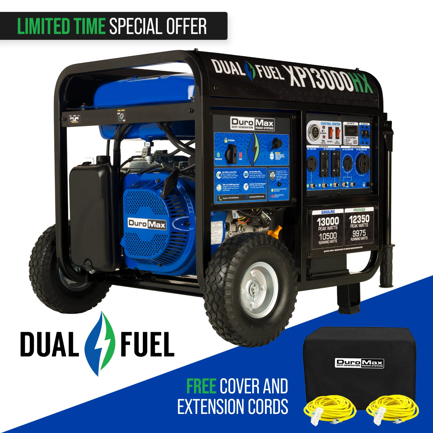 DuroMax XP13000HX 13,000 Watt Dual Fuel Portable Generator - Gas & Propane Powered with CO Alert Technology 3 DuroMax XP13000HX 13,000 Watt Portable Dual Fuel Gas Propane CO Alert Generator Gasoline Generators