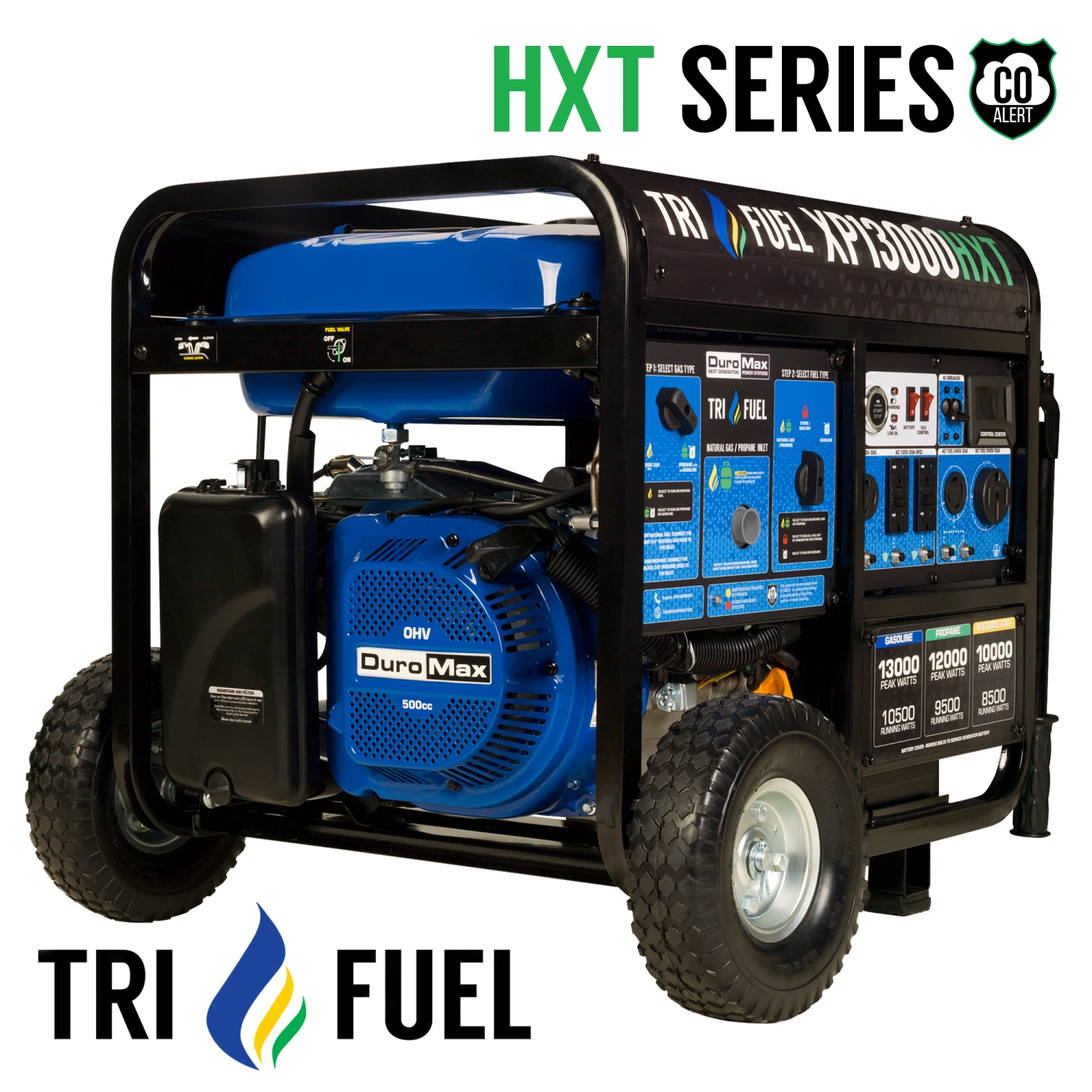 DuroMax XP13000HXT 13,000 Watt Tri-Fuel Portable Generator with CO Alert & Electric Start 3 Gasoline Generators DuroMax XP13000HXT 13,000 Watt Electric Start Tri-Fuel Portable Generator W/ CO Alert