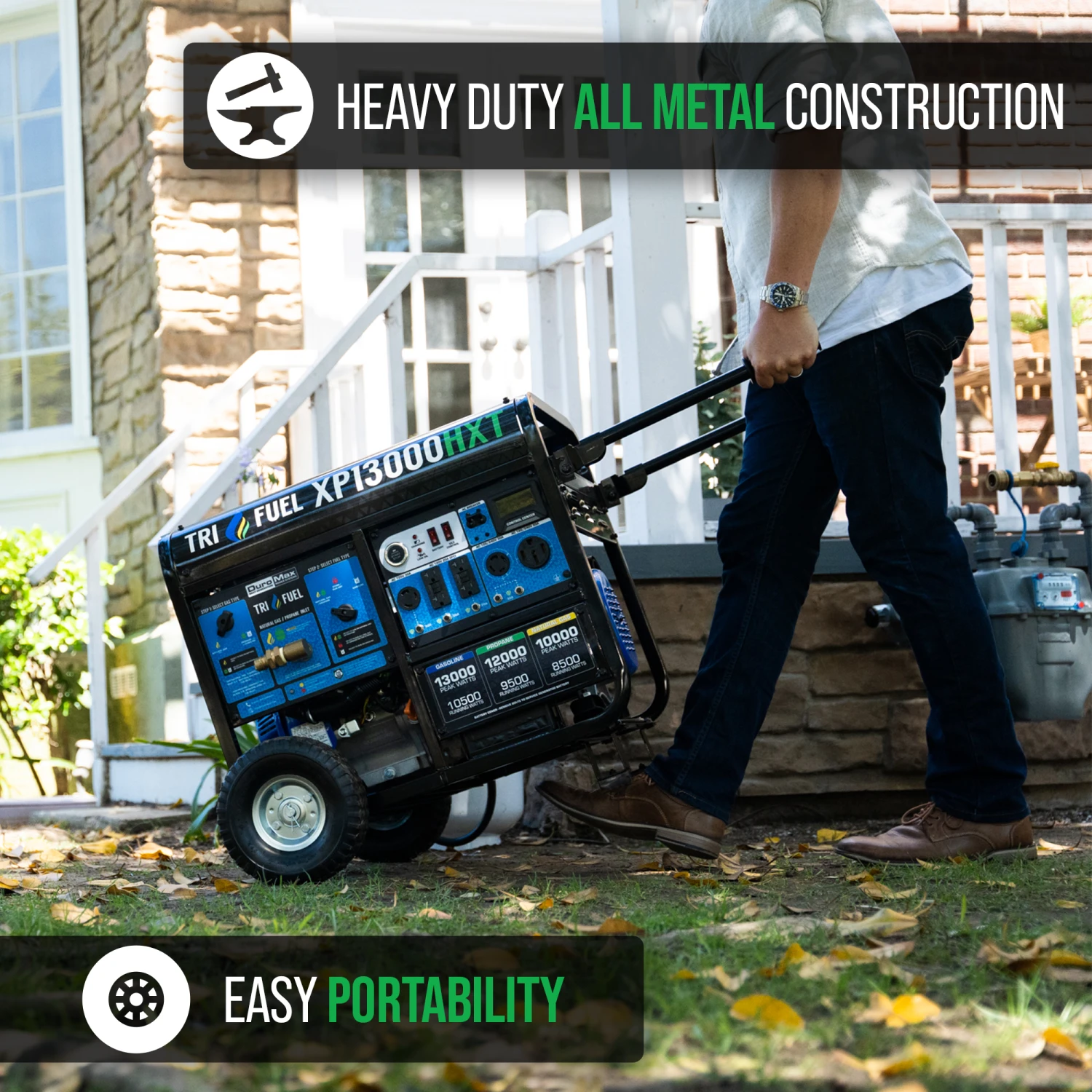 DuroMax XP13000HXT 13,000 Watt Tri-Fuel Portable Generator with CO Alert & Electric Start 12 Gasoline Generators DuroMax XP13000HXT 13,000 Watt Electric Start Tri-Fuel Portable Generator W/ CO Alert