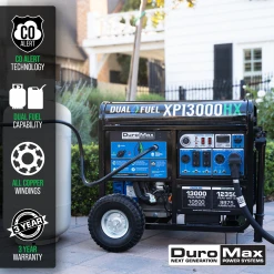 DuroMax XP13000HX 13,000 Watt Dual Fuel Portable Generator - Gas & Propane Powered with CO Alert Technology 21 DuroMax XP13000HX 13,000 Watt Portable Dual Fuel Gas Propane CO Alert Generator Gasoline Generators