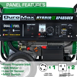 DuroMax XP4850EH 4850 Watt Dual Fuel Portable Generator - Gas & Propane Powered 16 DuroMax XP4850EH 4,850 Watt Portable Dual Fuel Gas Propane Powered Generator Dual Fuel Generators