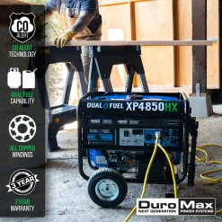 DuroMax XP4850HX 4,850 Watt Portable Dual Fuel Gas Propane CO Alert Generator Gasoline Generators