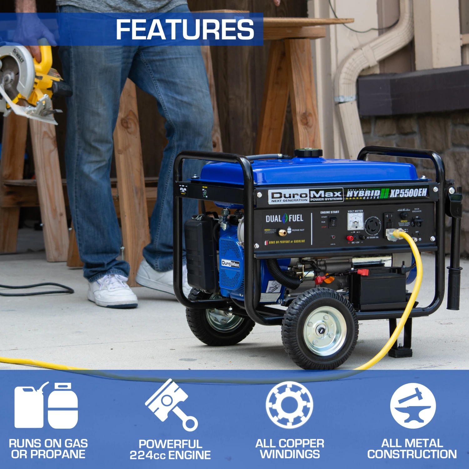 DuroMax XP5500EH 5,500 Watt Portable Dual Fuel Generator - Gas & Propane Powered 4 DuroMax XP5500EH 5,500 Watt Portable Dual Fuel Gas Propane Powered Generator
