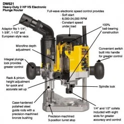 Tools & Equipment DeWALT DW621 2HP Electronic Variable Speed Plunge Router Tool - Electric