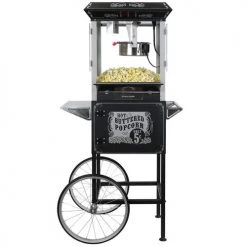 FunTime FT860CB 8oz Premium Black Popcorn Popper Machine Maker Cart Vintage Home Goods