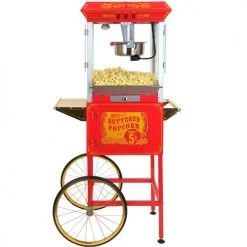 FunTime FT860CR 8oz Premium Red/Gold Popcorn Popper Machine Maker Cart Vintage