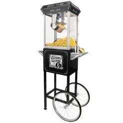 FunTime FT454CB 4oz Black Popcorn Popper Machine Maker Cart Vintage Style Home Goods