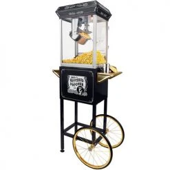 FunTime FT862CBG 8oz Black Popcorn Popper Machine Maker Cart Vintage Style