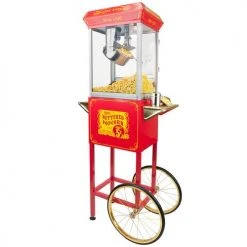 FunTime FT862CR 8oz Red Popcorn Popper Machine Maker Cart Vintage Style