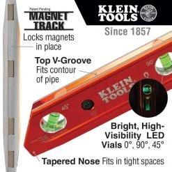 Tools & Equipment Klein 935RBLT 9-Inch 3-Vials Rare Earth Magnet Lighted Torpedo Billet Level 16 Tools & Equipment Klein 935RBLT 9-Inch 3-Vials Rare Earth Magnet Lighted Torpedo Billet Level