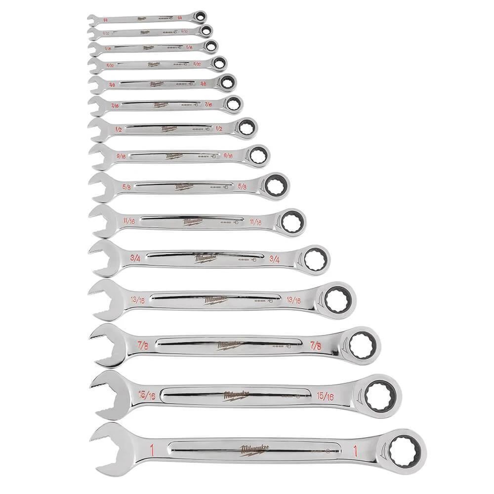 Milwaukee 48-22-9416 Durable SAE Ratcheting Combination Wrench Set - 15pc 4 Milwaukee 48-22-9416 Durable SAE Ratcheting Combination Wrench Set - 15pc
