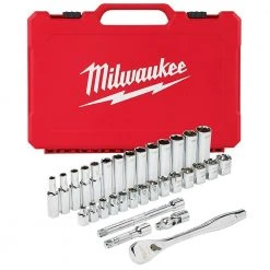 Tools & Equipment Milwaukee 48-22-9508 3/8-Inch Drive Durable Metric Ratchet And Socket Set - 32pc