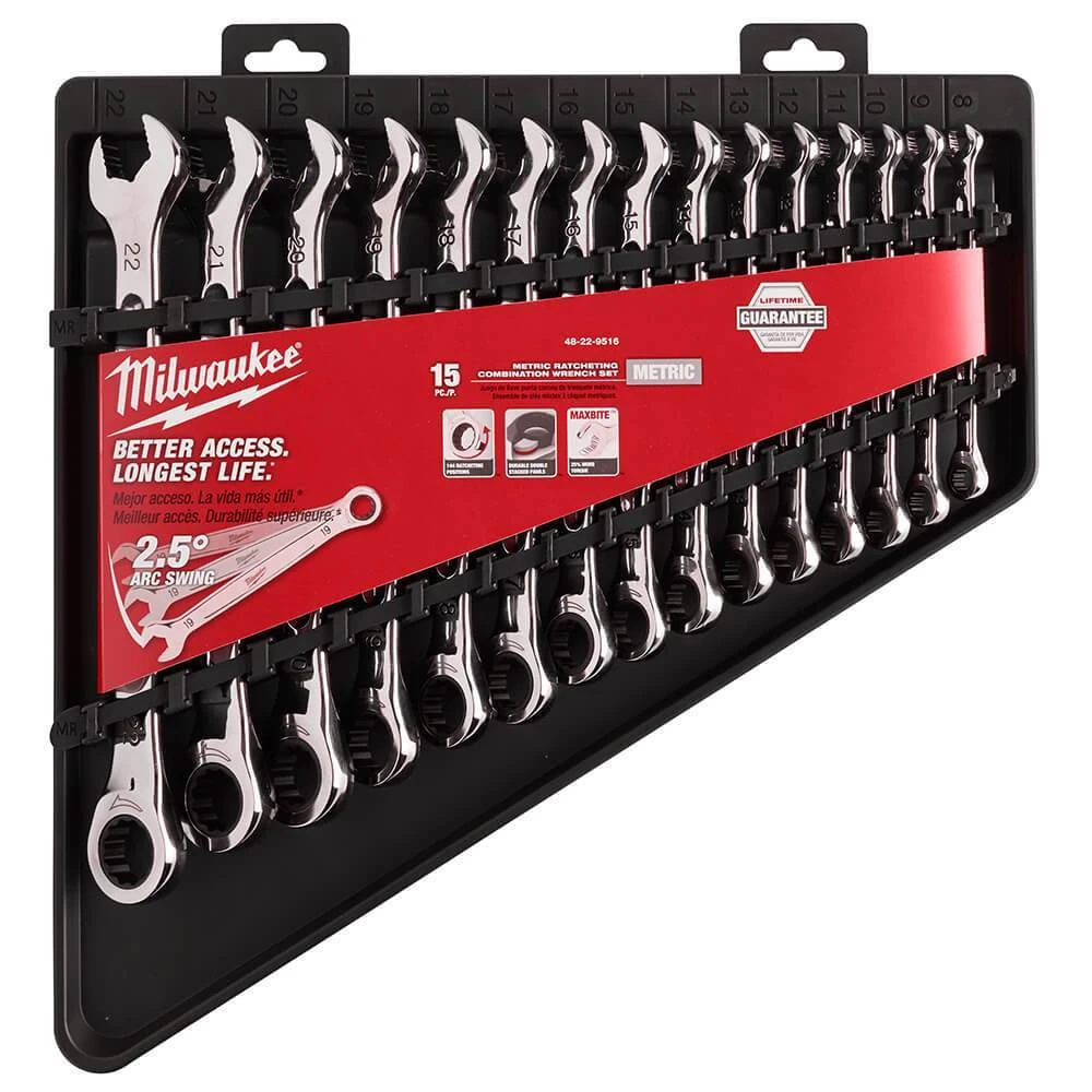 Tools & Equipment Milwaukee 48-22-9516 Durable Metric Ratcheting Combination Wrench Set - 15pc 4 Tools & Equipment Milwaukee 48-22-9516 Durable Metric Ratcheting Combination Wrench Set - 15pc