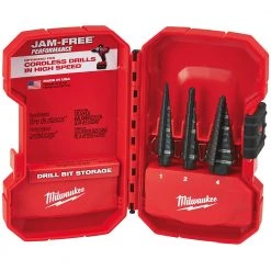 Tools & Equipment Milwaukee 48-89-9221 3-Flat Black Oxide Jam-Free Step Drill Bit Set - 3pc