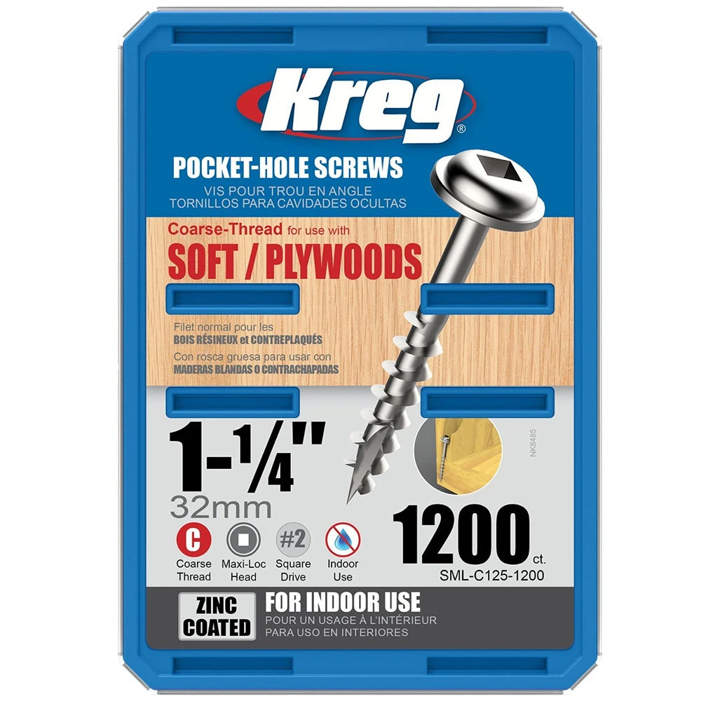 Tools & Equipment Kreg SML-C125-1200 1-1/4-Inch Coarse Thread Washer-Head Pocket Screws - 1,200pk 7 Tools & Equipment Kreg SML-C125-1200 1-1/4-Inch Coarse Thread Washer-Head Pocket Screws - 1,200pk