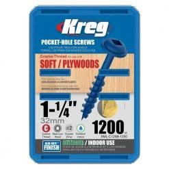 Tools & Equipment Kreg SML-C125B-1200 1-1/4-Inch Coarse Thread Blue-Kote Pocket Screws - 1,200pk